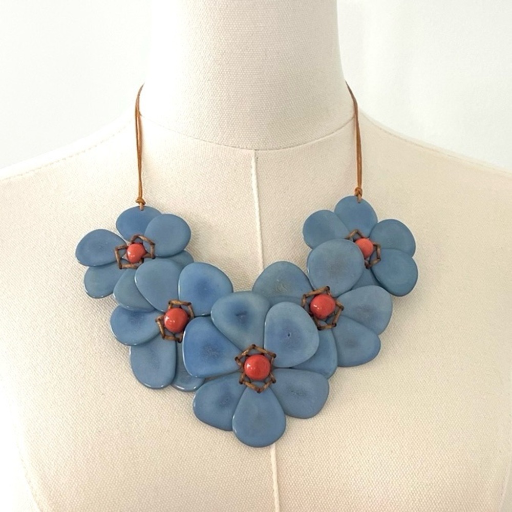 TAGUA FLOWER Necklace Handmade Tagua colorful unique statement jewelry boho nwt